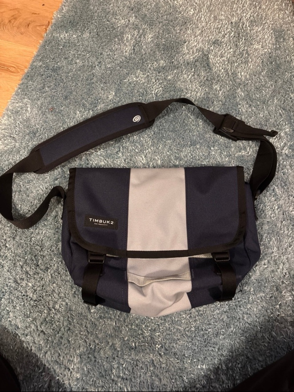 Timbuk2 Navy and Gray Vertical Stripe Messenger Bag